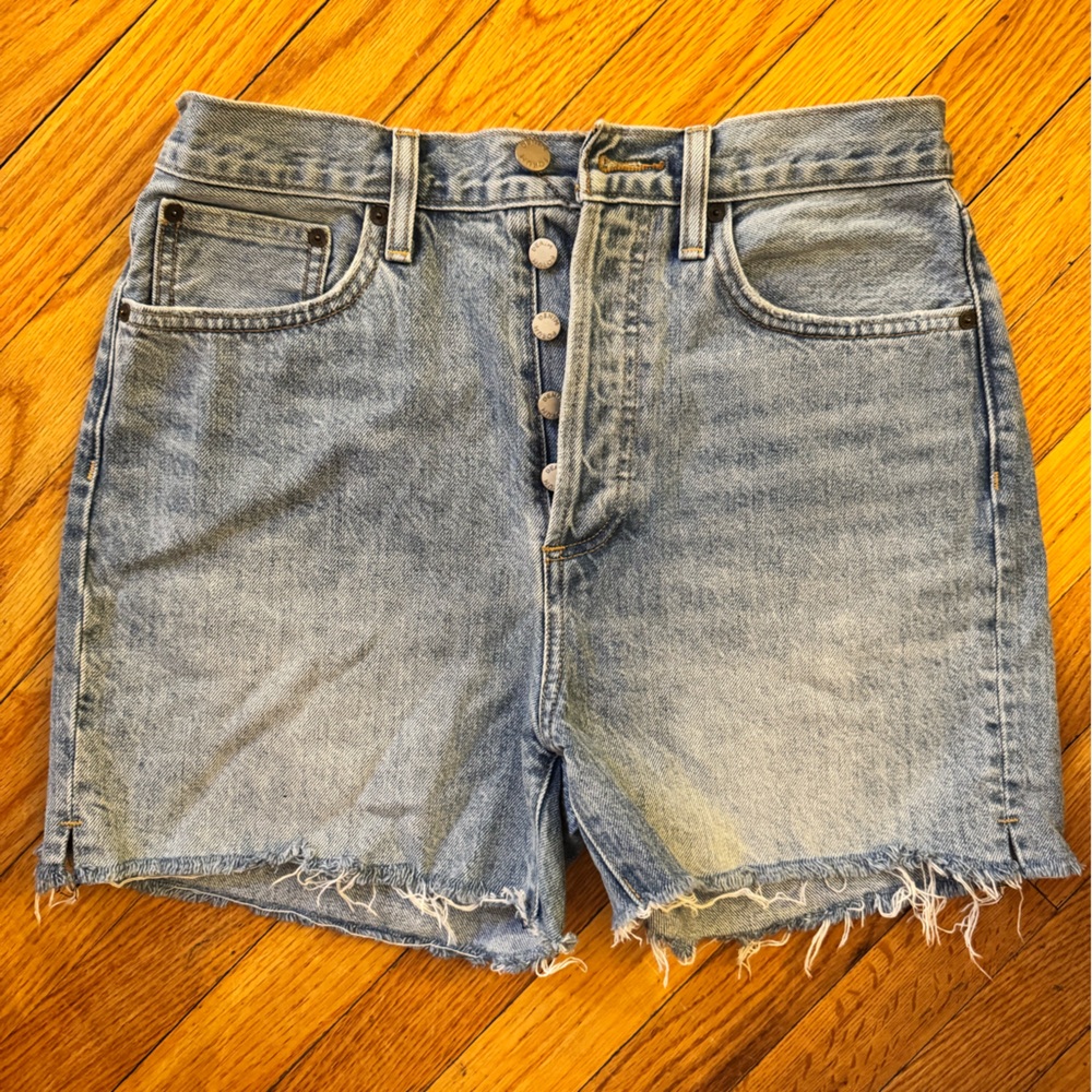 Denim Forum Light Blue High-Rise Button-Front Jean Shorts worn 2x.